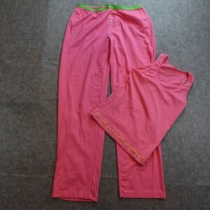 Play Reebok Pajamas Women Large Pink Tank Top Pants Set Green Trim Loungewear‎